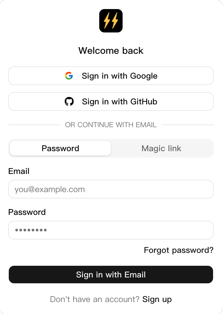Sign in page